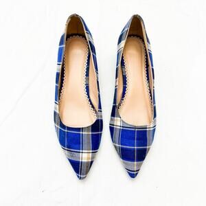 Juicy Couture Plaid Pointy Toe Blue Tartan Patterned Kitten Heel Shoes Size 10